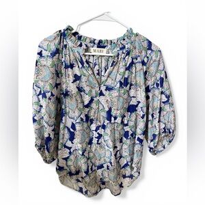 MABE Irie Blue Floral Puff-Sleeve Blouse. Size Small